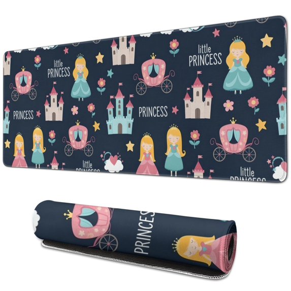 Long Mouse Pads for Desk,Dark Blue Princess Castle Pattern Desk Mats on Top Of Desks, Desk Mouse Pad Extra Large with 3mm Non-Slip Base and Stitched Edge for Gaming,Office,Work,Home 31.5"x11.8"