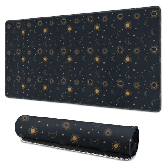 Long Mouse Pads for Desk,Dark Blue Sun Moon Pattern Desk Mats on Top Of Desks, Desk Mouse Pad Extra Large with 3mm Non-Slip Base and Stitched Edge for Gaming,Office,Work,Home 31.5"x15.7"