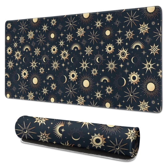 Long Mouse Pads for Desk,Dark Blue Sun Moon Star Pattern Desk Mats on Top Of Desks, Desk Mouse Pad Extra Large with 3mm Non-Slip Base and Stitched Edge for Gaming,Office,Work,Home 31.5"x15.7"
