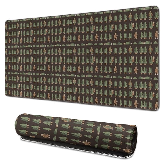 Long Mouse Pads for Desk,Dark Brown Bigfoot and Tree Pattern Desk Mats on Top Of Desks, Desk Mouse Pad Extra Large with 3mm Non-Slip Base and Stitched Edge for Gaming,Office,Work,Home 31.5"x15.7"