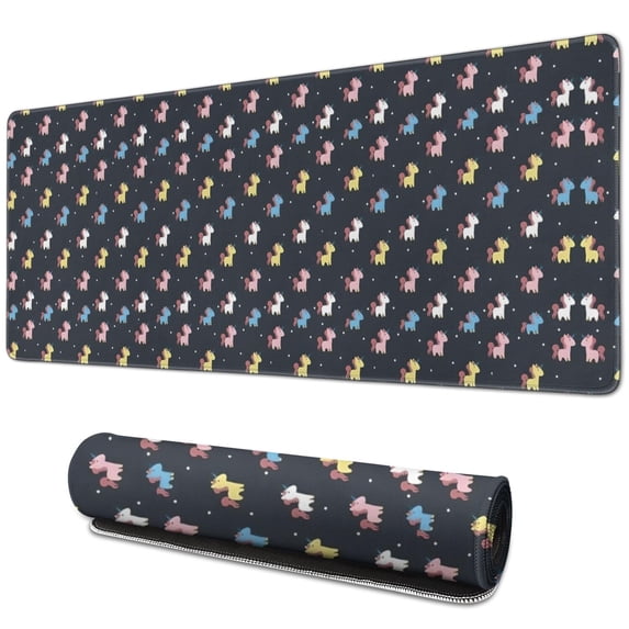 Long Mouse Pads for Desk,Dark Cartoon Unicorn Pattern Desk Mats on Top Of Desks, Desk Mouse Pad Extra Large with 3mm Non-Slip Base and Stitched Edge for Gaming,Office,Work,Home 31.5"x11.8"