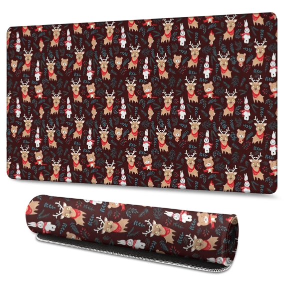 Long Mouse Pads for Desk,Dark Christmas Animal Pattern Desk Mats on Top Of Desks, Desk Mouse Pad Extra Large with 3mm Non-Slip Base and Stitched Edge for Gaming,Office,Work,Home 47.3x23.6in