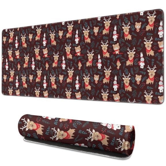 Long Mouse Pads for Desk,Dark Christmas Animal Pattern Desk Mats on Top Of Desks, Desk Mouse Pad Extra Large with 3mm Non-Slip Base and Stitched Edge for Gaming,Office,Work,Home 31.5x11.8in