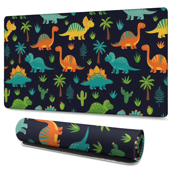 Long Mouse Pads for Desk,Dark Dinosaur Cactus Pattern Desk Mats on Top Of Desks, Desk Mouse Pad Extra Large with 3mm Non-Slip Base and Stitched Edge for Gaming,Office,Work,Home 47.3"x23.6"