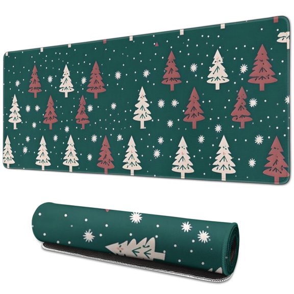 Long Mouse Pads for Desk,Dark Green Christmas Tree Pattern Desk Mats on Top Of Desks, Desk Mouse Pad Extra Large with 3mm Non-Slip Base and Stitched Edge for Gaming,Office,Work,Home 31.5x11.8in