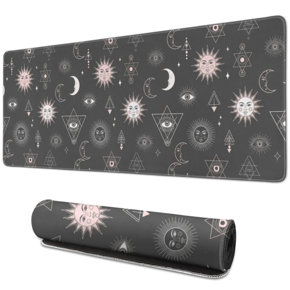 Long Mouse Pads for Desk,Dark Grey Mystical Pattern Desk Mats on Top Of Desks, Desk Mouse Pad Extra Large with 3mm Non-Slip Base and Stitched Edge for Gaming,Office,Work,Home 31.5"x11.8"