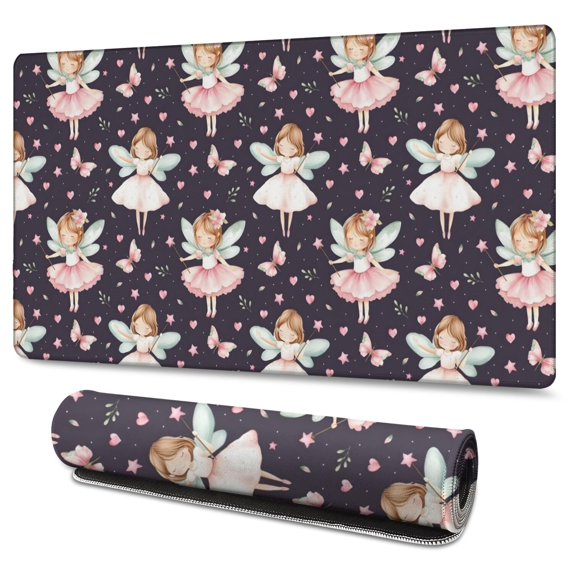 Long Mouse Pads for Desk,Dark Pink Fairy Princess Pattern Desk Mats on Top Of Desks, Desk Mouse Pad Extra Large with 3mm Non-Slip Base and Stitched Edge for Gaming,Office,Work,Home 47.3"x23.6"
