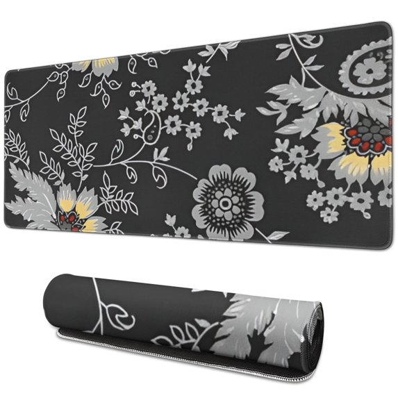 Long Mouse Pads for Desk,Dark Pioneer Flower Pattern Desk Mats on Top Of Desks, Desk Mouse Pad Extra Large with 3mm Non-Slip Base and Stitched Edge for Gaming,Office,Work,Home 31.5"x11.8"
