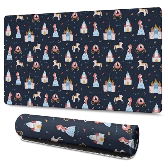 Long Mouse Pads for Desk,Dark Princess Castle Pattern Desk Mats on Top Of Desks, Desk Mouse Pad Extra Large with 3mm Non-Slip Base and Stitched Edge for Gaming,Office,Work,Home 47.3"x23.6"