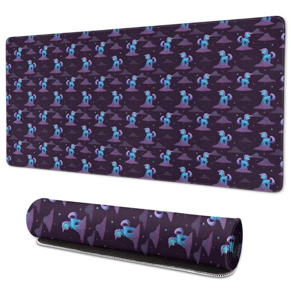 Long Mouse Pads for Desk,Dark Purple Cartoon Unicorn Pattern Desk Mats on Top Of Desks, Desk Mouse Pad Extra Large with 3mm Non-Slip Base and Stitched Edge for Gaming,Office,Work,Home 35.4"x15.7"