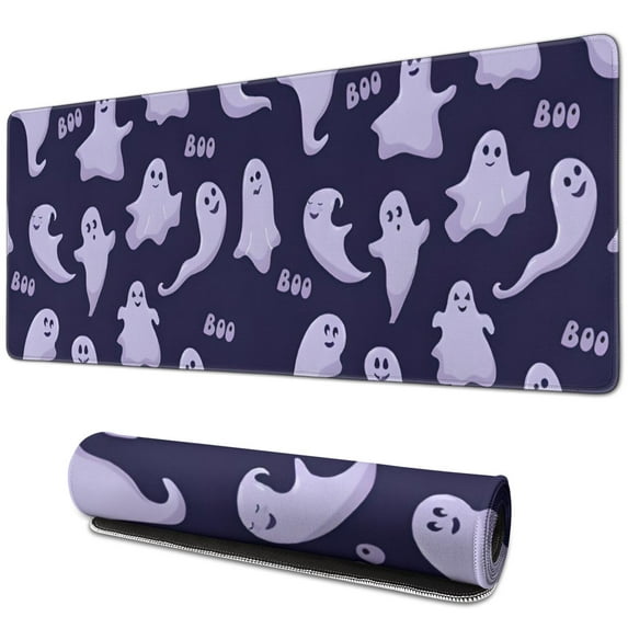Long Mouse Pads for Desk,Dark Purple Halloween Ghosts with Boo Desk Mats on Top Of Desks, Desk Mouse Pad Extra Large with 3mm Non-Slip Base and Stitched Edge for Gaming,Office,Work,Home 31.5"x11.8"