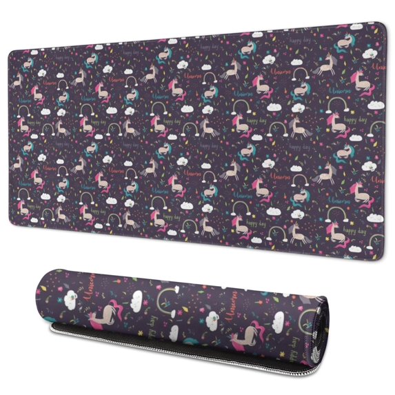 Long Mouse Pads for Desk,Dark Unicorn Rainbow Cloud Pattern Desk Mats on Top Of Desks, Desk Mouse Pad Extra Large with 3mm Non-Slip Base and Stitched Edge for Gaming,Office,Work,Home 35.4"x15.7"