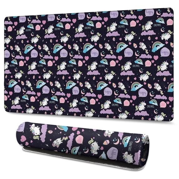 Long Mouse Pads for Desk,Dark Unicorn Rainbow Heart Pattern Desk Mats on Top Of Desks, Desk Mouse Pad Extra Large with 3mm Non-Slip Base and Stitched Edge for Gaming,Office,Work,Home 47.3"x23.6"