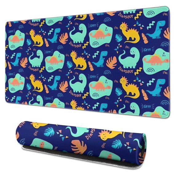Long Mouse Pads for Desk,DarkBlue Cartoon Dinosaurs Pattern Desk Mats on Top Of Desks, Desk Mouse Pad Extra Large with 3mm Non-Slip Base and Stitched Edge for Gaming,Office,Work,Home 31.5"x15.7"