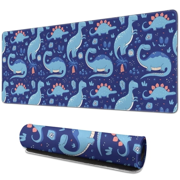 Long Mouse Pads for Desk,DarkBlue Cartoon Dinosaurs Pattern Desk Mats on Top Of Desks, Desk Mouse Pad Extra Large with 3mm Non-Slip Base and Stitched Edge for Gaming,Office,Work,Home 31.5"x11.8"