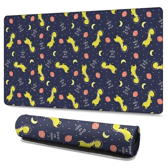 Long Mouse Pads for Desk,DarkBlue Cartoon Dinosaurs Space Pattern Desk Mats on Top Of Desks, Desk Mouse Pad Extra Large with 3mm Non-Slip Base and Stitched Edge for Gaming,Office,Work,Home 47.3"x23.6"