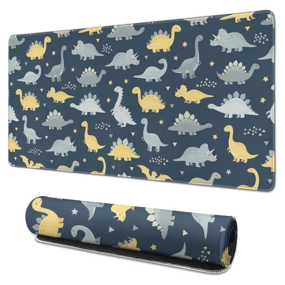 Long Mouse Pads for Desk,DarkBlue Cartoon Dinosaurs Stars Pattern Desk Mats on Top Of Desks, Desk Mouse Pad Extra Large with 3mm Non-Slip Base and Stitched Edge for Gaming,Office,Work,Home 31.5"x15.7"