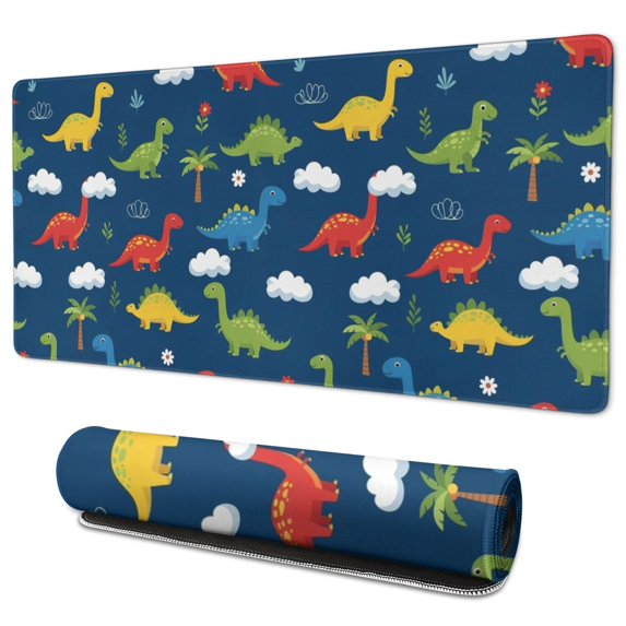 Long Mouse Pads for Desk,DarkBlue Dinosaurs Clouds Pattern Desk Mats on Top Of Desks, Desk Mouse Pad Extra Large with 3mm Non-Slip Base and Stitched Edge for Gaming,Office,Work,Home 35.4"x15.7"
