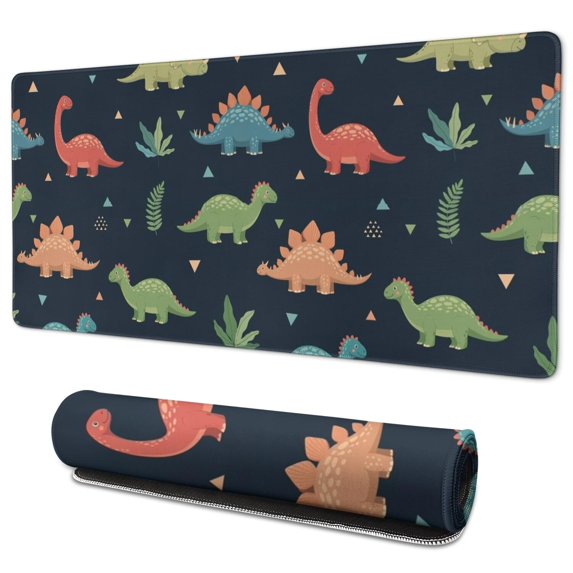 Long Mouse Pads for Desk,DarkBlue Dinosaurs Leaves Pattern Desk Mats on Top Of Desks, Desk Mouse Pad Extra Large with 3mm Non-Slip Base and Stitched Edge for Gaming,Office,Work,Home 35.4"x15.7"