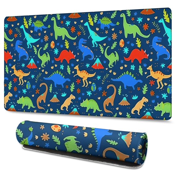 Long Mouse Pads for Desk,DarkBlue Dinosaurs Pattern Desk Mats on Top Of Desks, Desk Mouse Pad Extra Large with 3mm Non-Slip Base and Stitched Edge for Gaming,Office,Work,Home 47.3"x23.6"