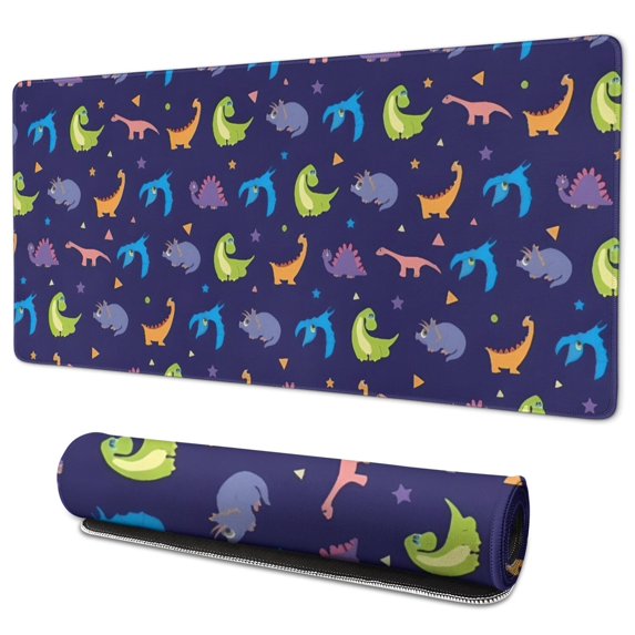 Long Mouse Pads for Desk,DarkBlue Dinosaurs with Shapes Pattern Desk Mats on Top Of Desks, Desk Mouse Pad Extra Large with 3mm Non-Slip Base and Stitched Edge for Gaming,Office,Work,Home 35.4"x15.7"