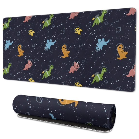 Long Mouse Pads for Desk,DarkBlue Dinosaurs in Space Pattern Desk Mats on Top Of Desks, Desk Mouse Pad Extra Large with 3mm Non-Slip Base and Stitched Edge for Gaming,Office,Work,Home 35.4"x15.7"