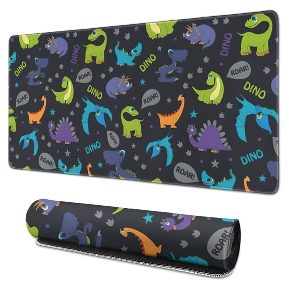 Long Mouse Pads for Desk,DarkBlue Dinosaurs Words Pattern Desk Mats on Top Of Desks, Desk Mouse Pad Extra Large with 3mm Non-Slip Base and Stitched Edge for Gaming,Office,Work,Home 31.5"x15.7"