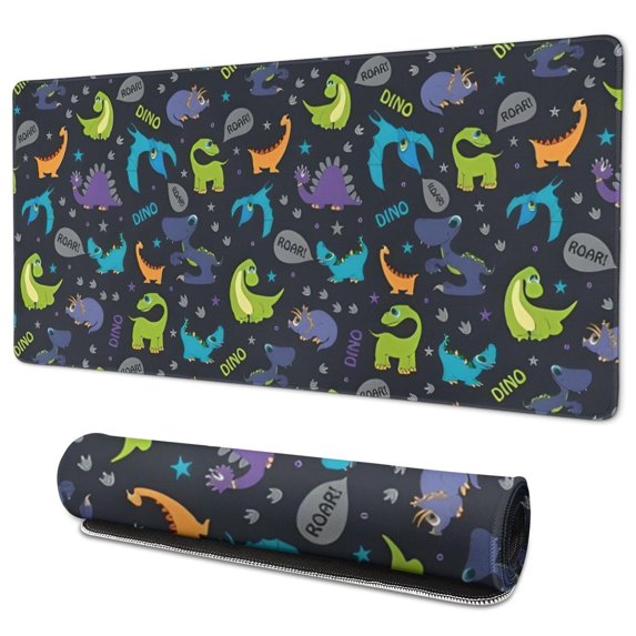 Long Mouse Pads for Desk,DarkGray Cartoon Dinosaurs Pattern Desk Mats on Top Of Desks, Desk Mouse Pad Extra Large with 3mm Non-Slip Base and Stitched Edge for Gaming,Office,Work,Home 35.4"x15.7"