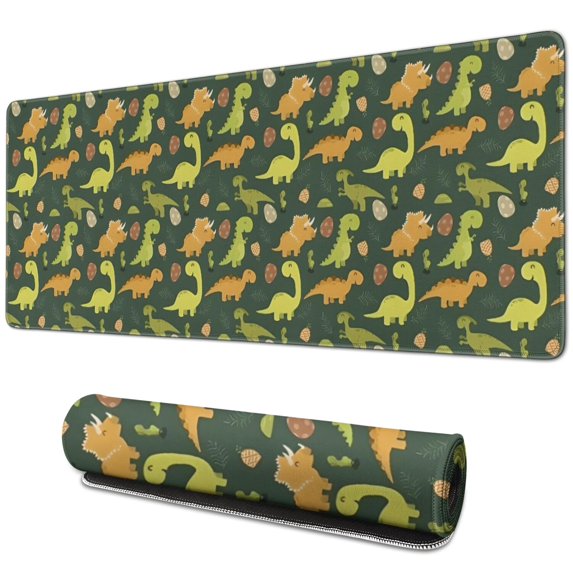 Long Mouse Pads for Desk,DarkGreen Cartoon Dinosaurs Eggs Pattern Desk Mats on Top Of Desks, Desk Mouse Pad Extra Large with 3mm Non-Slip Base and Stitched Edge for Gaming,Office,Work,Home 31.5"x11.8"