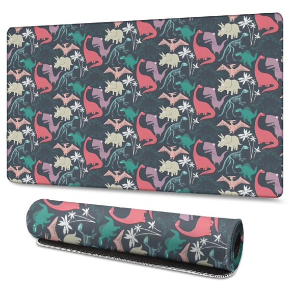 Long Mouse Pads for Desk,DarkGreen Dinosaurs Pattern Desk Mats on Top Of Desks, Desk Mouse Pad Extra Large with 3mm Non-Slip Base and Stitched Edge for Gaming,Office,Work,Home 47.3"x23.6"