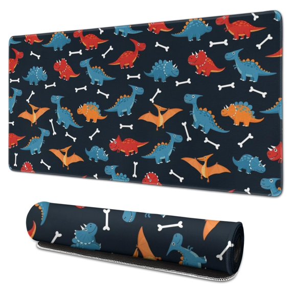 Long Mouse Pads for Desk,Dinosaur and Bone Silhouette Pattern Desk Mats on Top Of Desks, Desk Mouse Pad Extra Large with 3mm Non-Slip Base and Stitched Edge for Gaming,Office,Work,Home 31.5"x15.7"