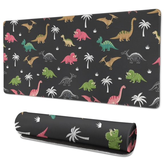 Long Mouse Pads for Desk,Dinosaur and Palm Tree Pattern Desk Mats on Top Of Desks, Desk Mouse Pad Extra Large with 3mm Non-Slip Base and Stitched Edge for Gaming,Office,Work,Home 35.4"x15.7"