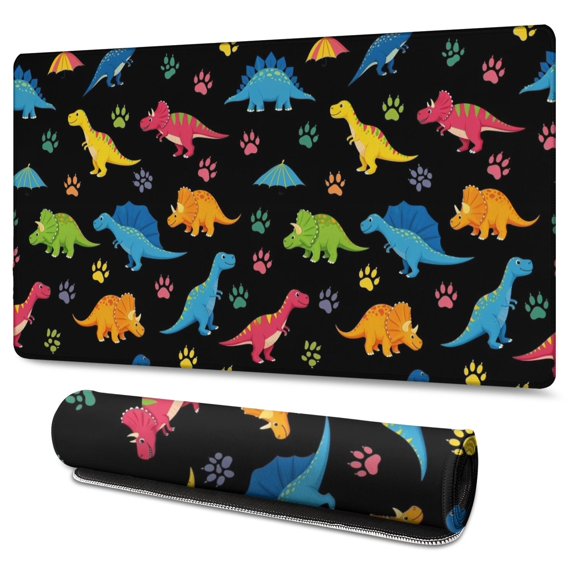 Long Mouse Pads for Desk,Dinosaur and Paw Print Pattern Desk Mats on Top Of Desks, Desk Mouse Pad Extra Large with 3mm Non-Slip Base and Stitched Edge for Gaming,Office,Work,Home 47.3"x23.6"