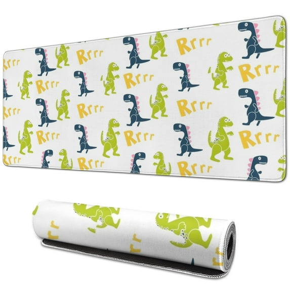 Long Mouse Pads for Desk,Dinosaur with Rrrr Pattern Desk Mats on Top Of Desks, Desk Mouse Pad Extra Large with 3mm Non-Slip Base and Stitched Edge for Gaming,Office,Work,Home 31.5"x11.8"