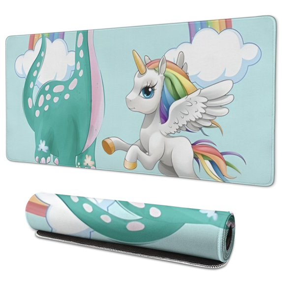 Long Mouse Pads for Desk,Dinosaur and Unicorn Pattern Desk Mats on Top Of Desks, Desk Mouse Pad Extra Large with 3mm Non-Slip Base and Stitched Edge for Gaming,Office,Work,Home 35.4"x15.7"