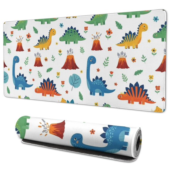 Long Mouse Pads for Desk,Dinosaur and Volcano Pattern Desk Mats on Top Of Desks, Desk Mouse Pad Extra Large with 3mm Non-Slip Base and Stitched Edge for Gaming,Office,Work,Home 35.4"x15.7"
