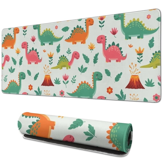 Long Mouse Pads for Desk,Dinosaur and Volcano Pattern Desk Mats on Top Of Desks, Desk Mouse Pad Extra Large with 3mm Non-Slip Base and Stitched Edge for Gaming,Office,Work,Home 31.5"x11.8"
