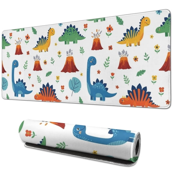 Long Mouse Pads for Desk,Dinosaur and Volcano Pattern Desk Mats on Top Of Desks, Desk Mouse Pad Extra Large with 3mm Non-Slip Base and Stitched Edge for Gaming,Office,Work,Home 31.5"x11.8"
