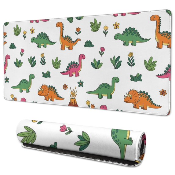 Long Mouse Pads for Desk,Dinosaur and Volcano Pattern Desk Mats on Top Of Desks, Desk Mouse Pad Extra Large with 3mm Non-Slip Base and Stitched Edge for Gaming,Office,Work,Home 35.4"x15.7"