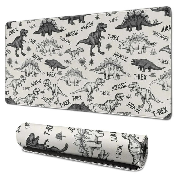 Long Mouse Pads for Desk,Dinosaurs Jurassic Text Pattern Desk Mats on Top Of Desks, Desk Mouse Pad Extra Large with 3mm Non-Slip Base and Stitched Edge for Gaming,Office,Work,Home 31.5"x15.7"