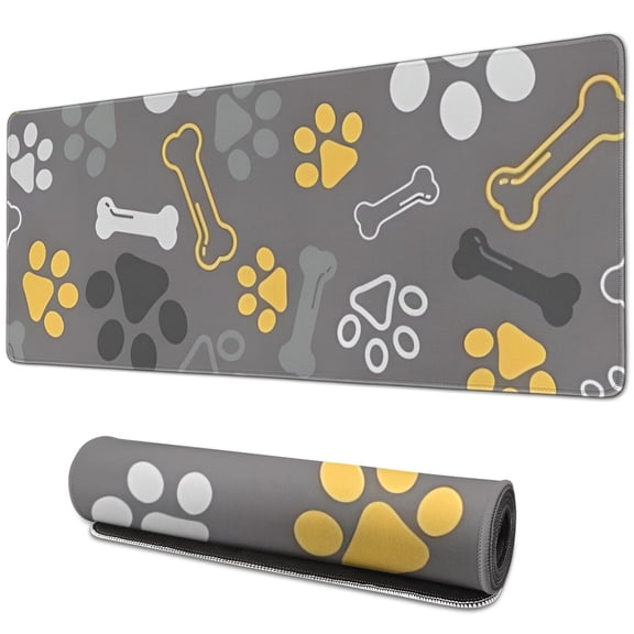 Long Mouse Pads for Desk,Dog Paw and Bone Desk Mats on Top Of Desks, Desk Mouse Pad Extra Large with 3mm Non-Slip Base and Stitched Edge for Gaming,Office,Work,Home 31.5"x11.8"