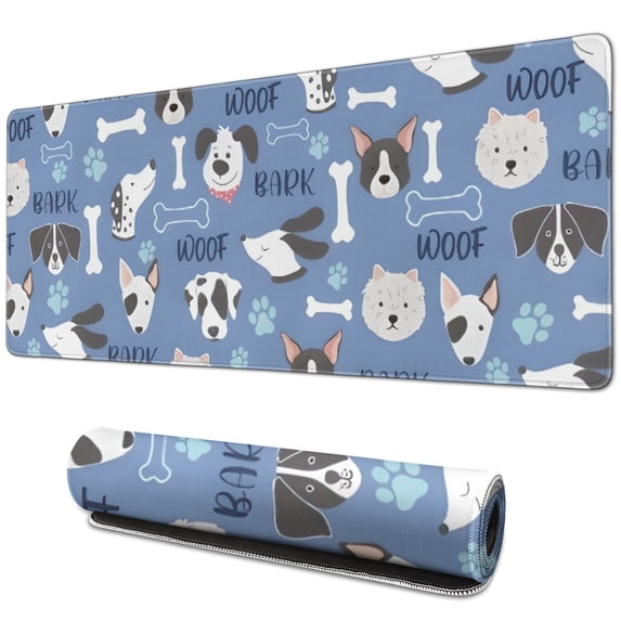 Long Mouse Pads for Desk,Dog with Woof and Bark Desk Mats on Top Of Desks, Desk Mouse Pad Extra Large with 3mm Non-Slip Base and Stitched Edge for Gaming,Office,Work,Home 31.5"x11.8"