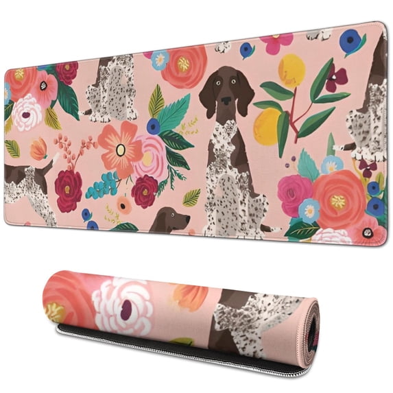 Long Mouse Pads for Desk,Dogs with Pioneer Flower Desk Mats on Top Of Desks, Desk Mouse Pad Extra Large with 3mm Non-Slip Base and Stitched Edge for Gaming,Office,Work,Home 31.5"x11.8"