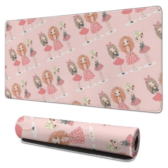 Long Mouse Pads for Desk,Doll Princess Pattern Desk Mats on Top Of Desks, Desk Mouse Pad Extra Large with 3mm Non-Slip Base and Stitched Edge for Gaming,Office,Work,Home 31.5"x15.7"