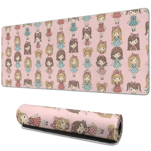 Long Mouse Pads for Desk,Doll Princess Pattern Desk Mats on Top Of Desks, Desk Mouse Pad Extra Large with 3mm Non-Slip Base and Stitched Edge for Gaming,Office,Work,Home 31.5"x11.8"