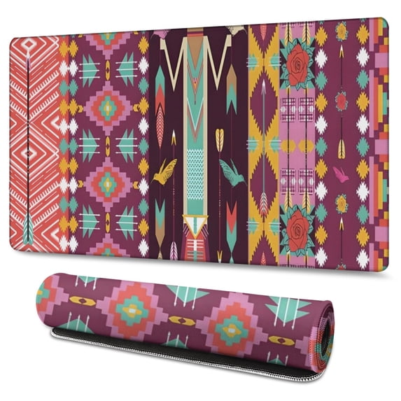 Long Mouse Pads for Desk,Ethnic Figure and Pattern Desk Mats on Top Of Desks, Desk Mouse Pad Extra Large with 3mm Non-Slip Base and Stitched Edge for Gaming,Office,Work,Home 47.3"x23.6"