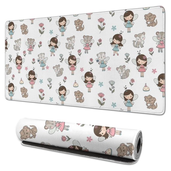 Long Mouse Pads for Desk,Fairy Princess Animal Pattern Desk Mats on Top Of Desks, Desk Mouse Pad Extra Large with 3mm Non-Slip Base and Stitched Edge for Gaming,Office,Work,Home 31.5"x15.7"