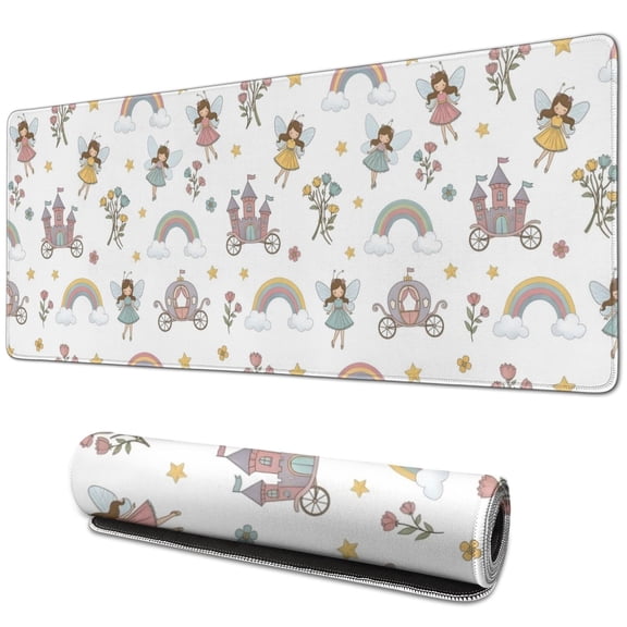Long Mouse Pads for Desk,Fairy Princess Castle Pattern Desk Mats on Top Of Desks, Desk Mouse Pad Extra Large with 3mm Non-Slip Base and Stitched Edge for Gaming,Office,Work,Home 31.5"x11.8"