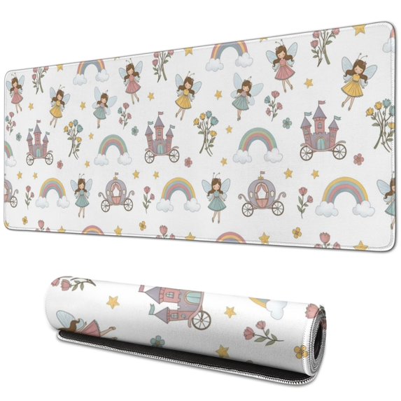Long Mouse Pads for Desk,Fairy Princess Castle Pattern Desk Mats on Top Of Desks, Desk Mouse Pad Extra Large with 3mm Non-Slip Base and Stitched Edge for Gaming,Office,Work,Home 31.5"x11.8"