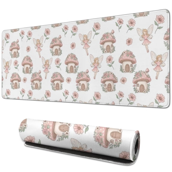 Long Mouse Pads for Desk,Fairy Princess Mushroom Pattern Desk Mats on Top Of Desks, Desk Mouse Pad Extra Large with 3mm Non-Slip Base and Stitched Edge for Gaming,Office,Work,Home 31.5"x11.8"